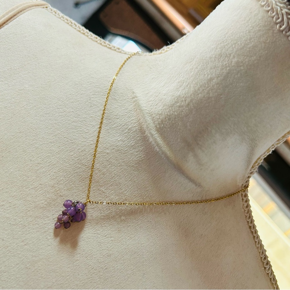 Handcrafted vintage purple lucite grape cluster pendant on chain necklace